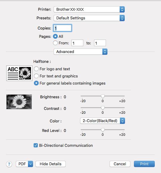 Alte funcții Pentru Mac 1 Faceți clic pe [Fișier] și selectați apoi [Tipărire]. Apare ecranul de imprimare. 2 Faceți clic pe butonul [Afișează detalii]. Va apărea celălalt ecran de imprimare.
