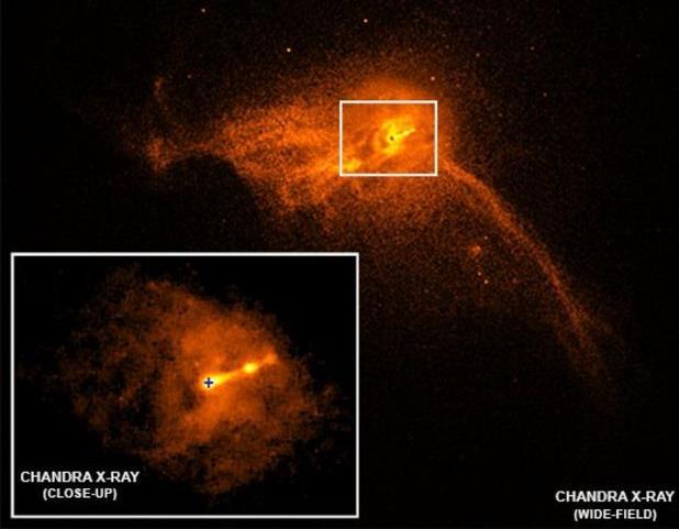 Centrul pt. M87, distanța de 53,5 milioane a.l. de la Soare (credit: NASA/CXC/Villanova University/J.