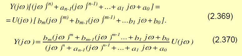 Se noteaza transformatele Fourier ale lui y(t) si u(t): Y(jω ) = F {y(t)} ; U(jω ) = F{u(t)} (2.367) Tinând seama de proprietatile transformatei Fourier din relatia (2.
