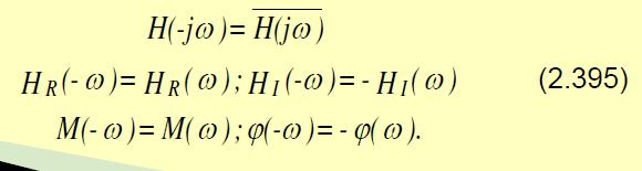 HR(ω) si HI(ω) se denumesc caracteristica reala de frecventa, respectiv, caracteristica imaginara de frecventa.