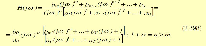 Locul de transfer în domeniul frecventelor foarte mici Se considera ca locul de transfer H(jω) are în origine un pol de multiplicitate α, conform relatiei: Forma locului de transfer în domeniul