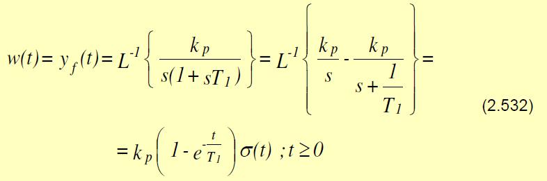 Rǎspunsul indicial se obtine pentru u(t) = σ(t)şi y(0-) = 0 Componenta permanentǎ a rǎspunsului indicial este: