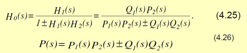 În cazul conexiunii cu reactie a celor doua elemente, fig. 4.3.a, funcţia de transfer echivalenta, conform relatiei (2.