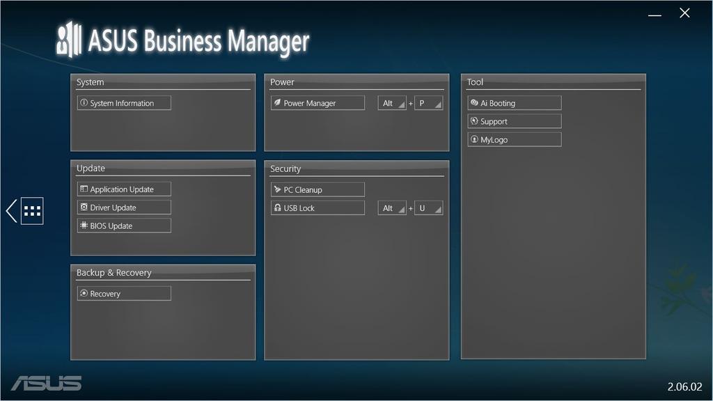 ASUS Manager include o vizualizare tip pictograme şi o vizualizare tip listă Faceţi clic pe pictograma List View