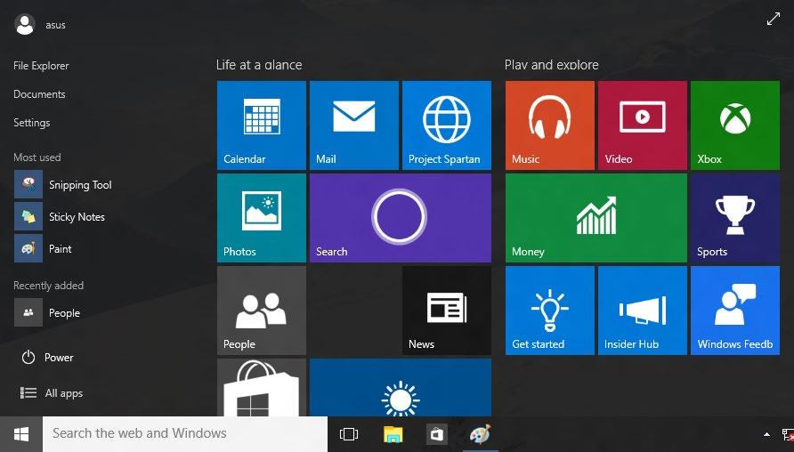 Interfaţa cu utilizatorul Windows 10 Interfaţa cu utilizatorul (IU) din Windows 10 include meniul Start favorit şi ecranul Start sub formă de mozaic.