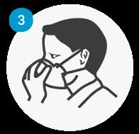 Așezați masca pe față, acoperind complet nasul și gura. Clema pentru nas trebuie să fie fixată peste nas. 3.