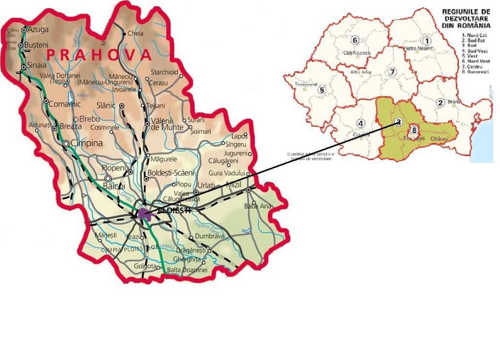 1.2 PREZENTAREA ZONEI STUDIATE Județul Prahova Judeţul Prahova se află situat la sud de curbura Munţilor Carpaţi, ocupă o suprafaţă de 4.