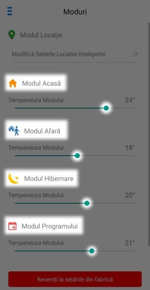Puteti configura temperatura in mod "Casa", temperatura in