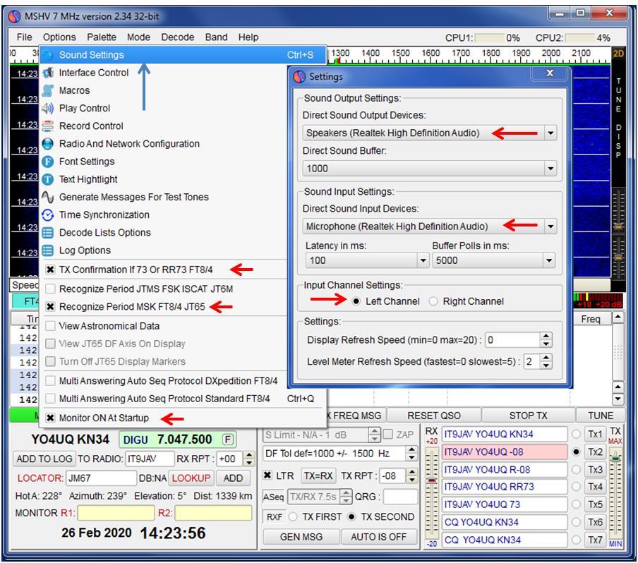 Setările de sunet necesare funcționării emisiunilor digitale sunt realizate conform căilor și driverelor de sunet existente în calculator vizibile în Windows > Computer > Control Panel > Sound.