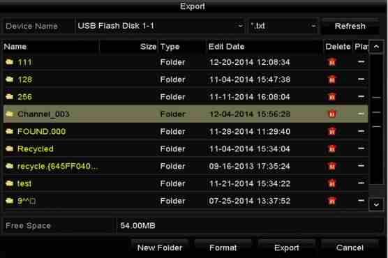 Figura 16 5 exportați fișierele jurnal Pasul 7: Selectați dispozitivul de backup din lista verticală a Device Name. Pasul 8: Selectați formatul fișierelor de înregistrare care vor fi exportate.
