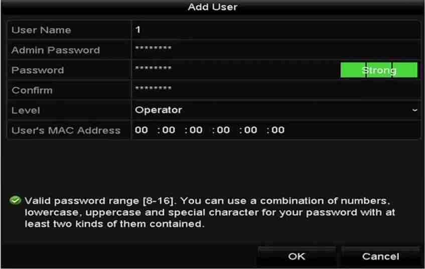 Figura 17 7 meniul Adăugare utilizator Pasul 3: Introduceți informațiile pentru utilizatorul nou, inclusiv User Name, Admin Password, Password, Confirm, Level și User s MAC Address.