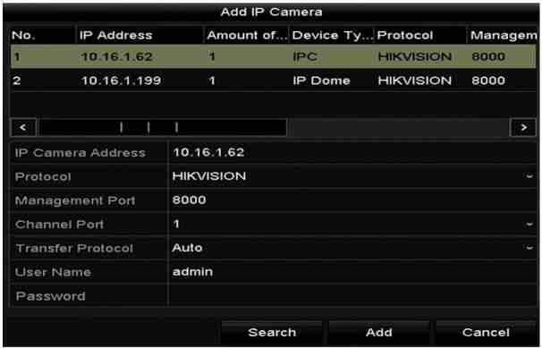 Adăugarea camerelor IP OPȚIUNEA 1: Pasul 1: Faceți clic pentru a selecta o fereastră inactivă în modul de Vizualizare live.