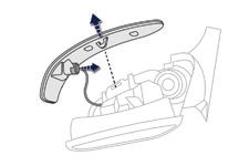 Schimbarea semnalizatoarelor laterale cu clipire integrată F Introduceţi o şurubelniţă plată între oglinda retrovizorului şi partea inferioară.
