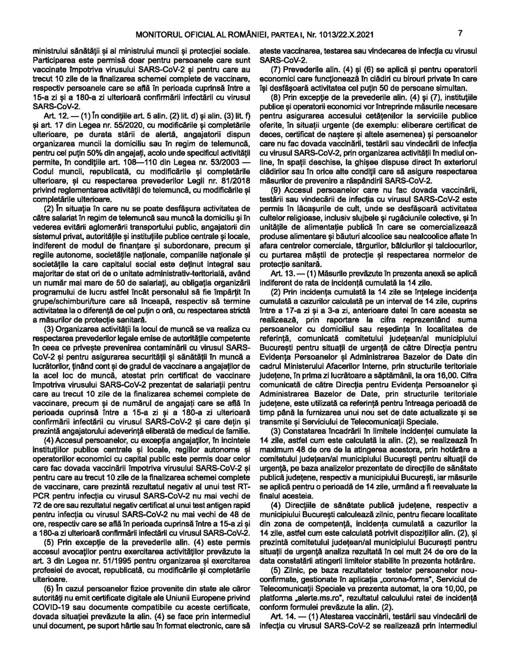 MONITORUL OFICIAL AL ROMÂNIEI, PARTEA I, Nr. 1013/22.X.2021 7 ministrului sănătăţii şi al ministrului muncii şi protecţiei sociale.