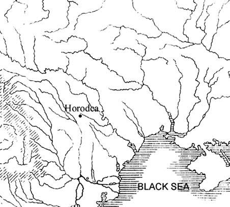 II. Materiale şi cercetări Fig. 1. Horodca Mică. 1 - Localizarea sitului de la Horodca; 2 - schiţă topografică cu amplasarea secţiunilor trasate în anii 2006-2011.