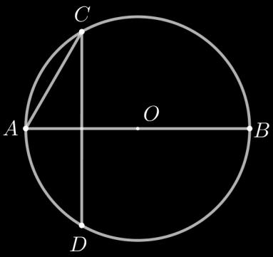 În figura alăturată, punctele A, B, C și D se află pe cercul de centru O, AB este diametru, măsura arcului mic este egală cu: AC este egală
