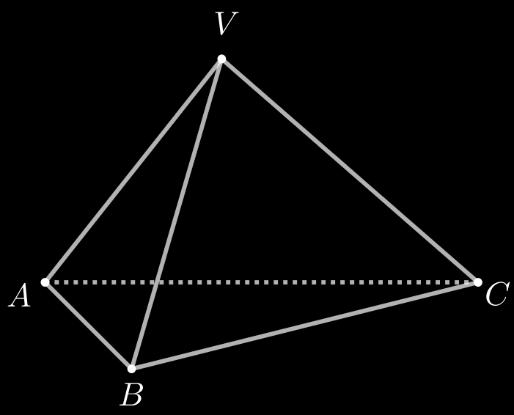În figura alăturată este reprezentat un tetraedru regulat VABC muchiilor tetraedrului regulat VABC este egală cu: cu AB = 4cm.