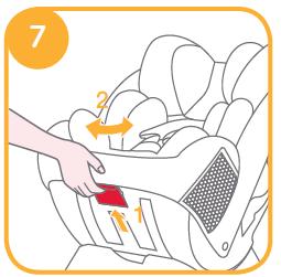 Ajustarea inclinarii spatarului Vezi imaginile (7) (8) Apasati Butonul de ajustare a inclinarii pentru a regla scaunul auto in pozitia dorita (7). Unghiurile de inclinare se pot vedea in imaginea (8).