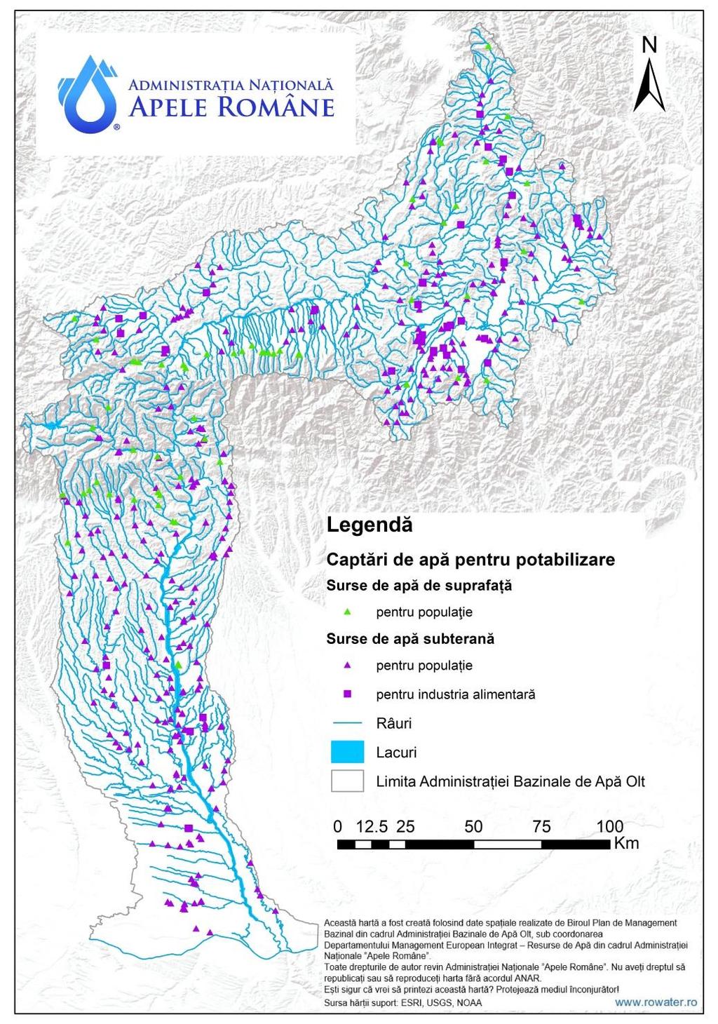 Identificarea şi cartarea zonelor protejate Zone protejate pentru captările de apă destinate potabilizării - 398 captări de apă din sursele subterane și de suprafaţă pentru