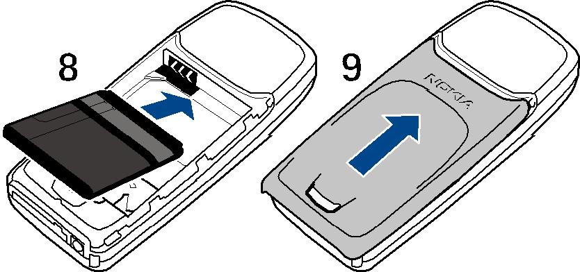 5. Introduceþi acumulatorul (8). 6. Introduceþi capacul posterior în locaºul sãu (9). Încãrcarea acumulatorului 1. Conectaþi firul de la încãrcãtor la conectorul din partea inferioarã a telefonului.