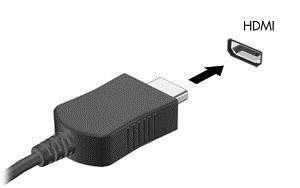 Pentru a conecta un dispozitiv HDMI la computer, aveţi nevoie de un cablu HDMI, care se vinde separat. 1. Conectaţi un capăt al cablului HDMI la portul HDMI de la computer. 2.