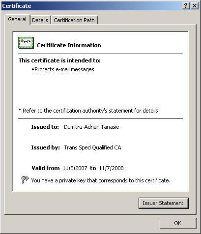 4.Puteţi vizualiza conţinutul certificatului selectat apăsând View Certificate.