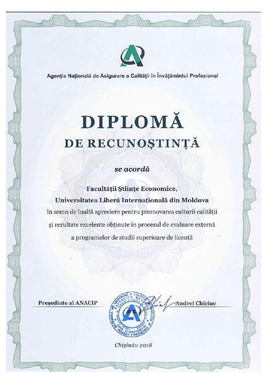 Diploma de Recunoștință pentru reformele