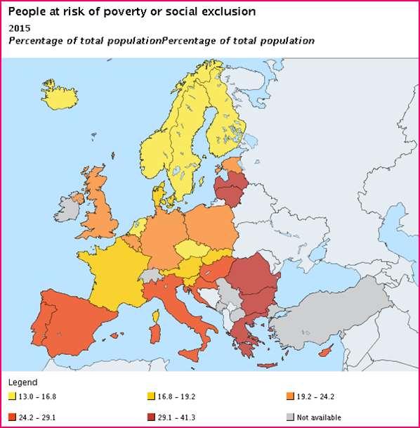 Riscul de excluziune socială (AROPE) În 2015, România se număra printre țările europene