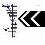 Fig. 163 Macazurile sunt în poziţie pe directă, pentru trecerea de la dreapta spre stânga Ziua şi noaptea - felinarul indică două benzi de culoare alb-lăptos, în prelungire, înclinate spre stânga Fig.
