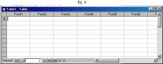 2. Pentru a introduce numele de câmpuri, executaţi dublu clic pe orice cap de coloană a unui câmp (Field1, Field2, ş.a.m.d.). După aceea, tastaţi numele câmpului. 3.