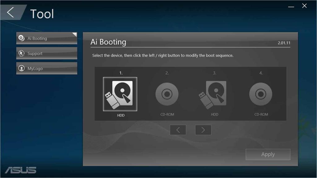 Ai Booting Utilitarul Ai Booting afişează o listă a dispozitivelor de stocare de pe care se poate încărca sistemul de operare.