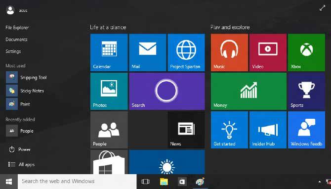 Interfaţa cu utilizatorul Windows 10 Interfaţa cu utilizatorul (IU) din Windows 10 include meniul Start favorit şi ecranul Start sub formă de mozaic.