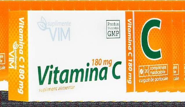 Ingrediente: Vitamina C (acid ascorbic) 180 mg, corespunzătoare la 225,0 % DZR *.