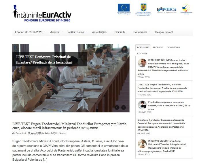 EurActiv.ro Recently developed content Leaders in original content on EU-related themes EurActiv.ro - local leader in EU Funds coverage - content developed for the eulive.