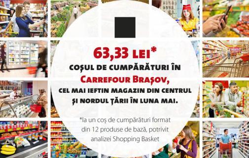 Carrefour Brașov, cel mai ieftin magazin din centrul și nordul țării în luna mai 22 Jun 2016 de Alina Dragomir [1] Hypermarketul Carrefour Brașov este cea mai ieftină unitate comercială din centrul