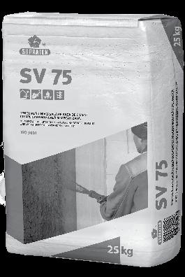 SV 75 SM 262:2005 Tencuială universală pe bază de ciment cu aplicare manuală și mecanizată. Polimeri, plastifianţi, ciment de calitate superioară şi calcite. Albă, gri.