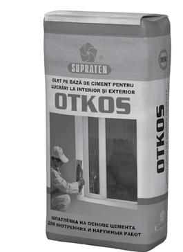 OTKOS SM 262:2005 Glet pe bază de ciment pentru lucrări de interior şi exterior. Lianţi polimerici, agenţi reologici şi modificatori, plastifianţi, fibre de armare, ciment de calitate superioară.