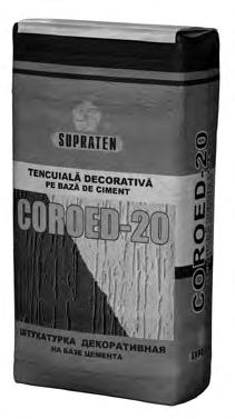 COROED 20 Tencuială decorativă. SM 262:2005 Ciment alb de calitate superioară, umpluturi de origine minerală, modificatori.