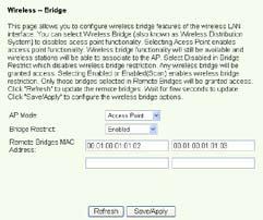 Configurarea funcţiei WDS Faceţi clic pe Wireless -> Wireless Bridge [Fără fir -> Punte fără fir]. Selectaţi Wireless Bridge [Punte fără fir].