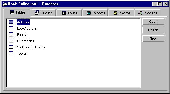 La terminarea operaţiei de creare a bazei de date pe ecran se afişează fereastra Database conţinând obiectele definite de Wizard (vezi figura 4), pe baza indicaţiilor care au fost date în casetele de