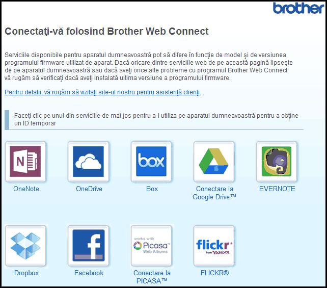 Pagina de pornire > Înainte de utiliza Brother Web Connect > Configurarea Brother Web Connect > Cererea de acces la Brother Web Connect Cererea de acces la Brother Web Connect Pentru a putea utiliza