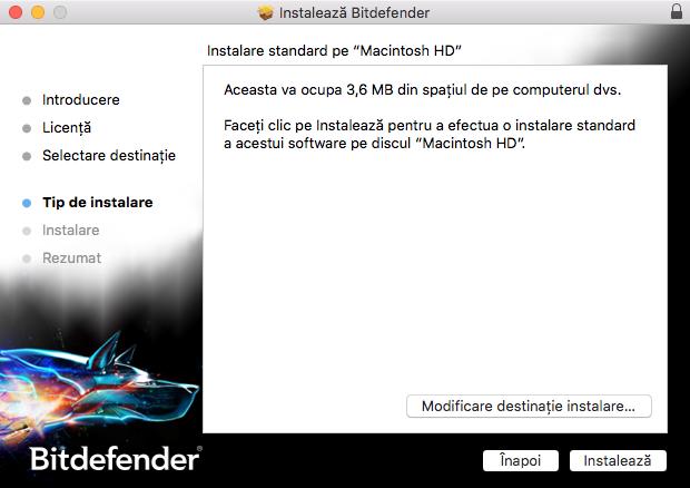 Pasul 3 - Lansați instalarea Lansarea instalării va fi instalat în Macintosh HD/Library/Bitdefender.