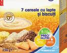 7 cereale cu lapte şi biscuiţi 7 cereale cu lapte şi biscuiţi, fără zahăr adăugat, oferă o varietate de arome, textură adecvată vârstei şi nutrienţii esenţiali care contribuie la dezvoltarea