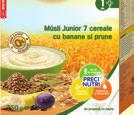 Musli Junior 7 cereale cu banane şi prune Cerealele fără lapte Musli 7 cereale cu banane şi prune nu au zahăr adăugat şi oferă textura potrivită, precum şi energia şi nutrienţii esenţiali care