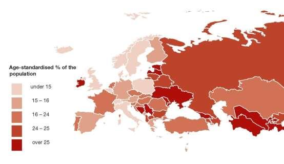 Atât în statele membre UE, cât non-ue, prevalența hipertensiunii arteriale a avut tendința de a fi mai mare în Europa Centrală și de Est și mai scăzută în țările nordice și sudice.