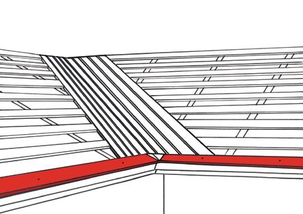 Instalarea doliilor Construiţi suportul doliei la acelaşi nivel cu contraşipcile acoperişului. Lăsaţi spaţii de ventilaţie de aproximativ 20 mm între contra-şipcile pentru dolie.