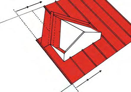 Măsuraţi tiparul profilelor de acoperiş sub lucarnă. Copiaţi acest tipar pe contra-şipci până la coama lucarnei.