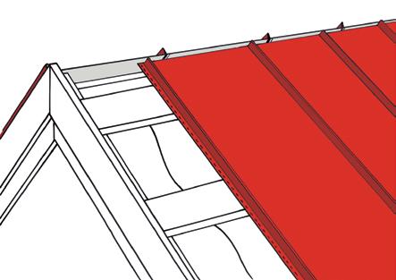 Fixaţi fiecare profil de acoperiş cu două şuruburi de coasere auto-filetante, ambele poziţionate la o treime de marginile acestuia.