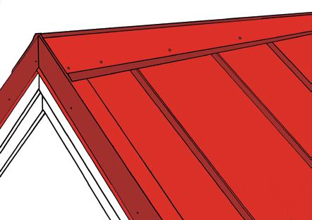 Marcaţi marginea profilului coamă pe profilul de acoperiş. Profilul de ventilaţie al coamei se montează nu pe linia trasată, ci la 20 mm de aceasta, în direcţia coamei.