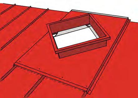 Puneţi trapa pe poziţie şi fixaţi laturile de foaia de acoperiş folosind şuruburi auto-filetante (câte patru per latură).